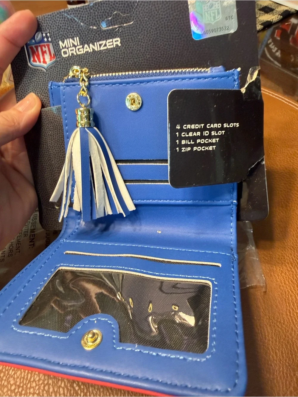 Bills Mini Organizer Wallet - Blue/Red NWT and packaging